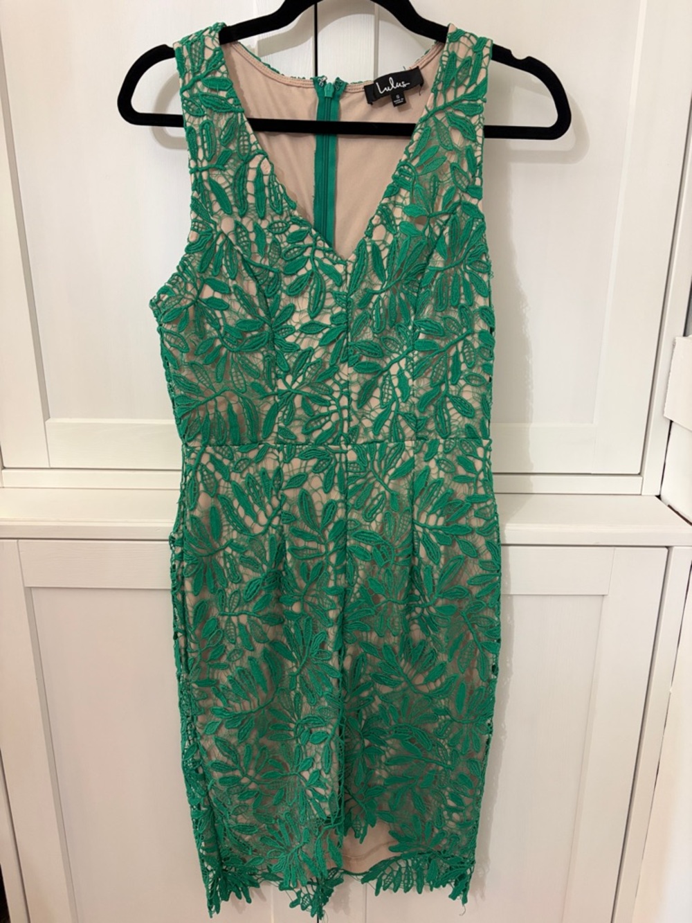 Lulu's Teal Green Lace V-Neck Sheath Dress